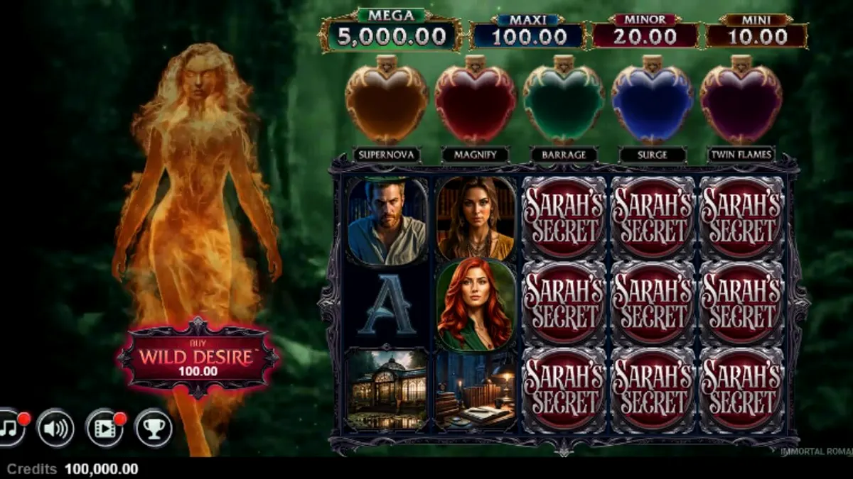 Tampilan visual gothic dari slot Immortal Romance Sarah’s Secret